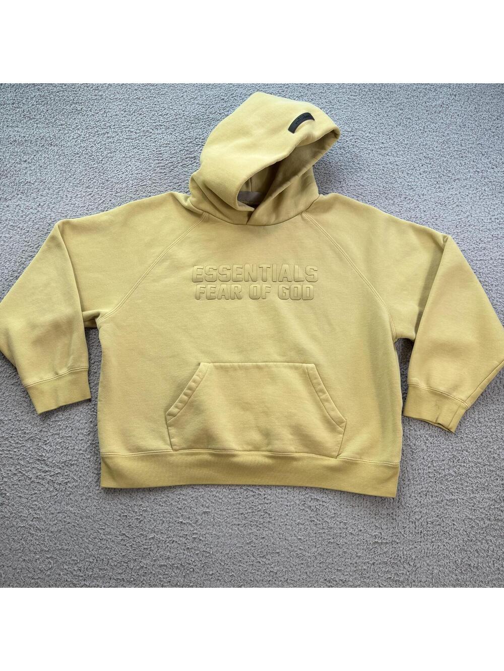Fear of God Essentials Yellow Hoodie Mens Medium Boxy Fit Pullover Sweatshirt